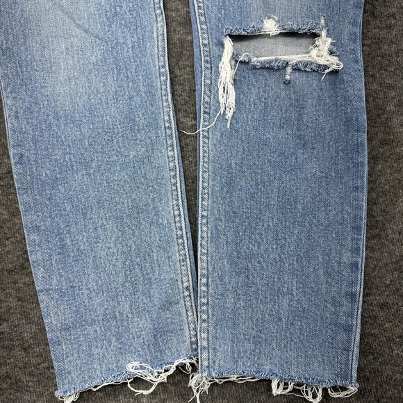 RE/DONE‎ High Rise Straight Leg Jeans Women 26 Distressed Raw Hem Light Wash - Picture 7 of 10